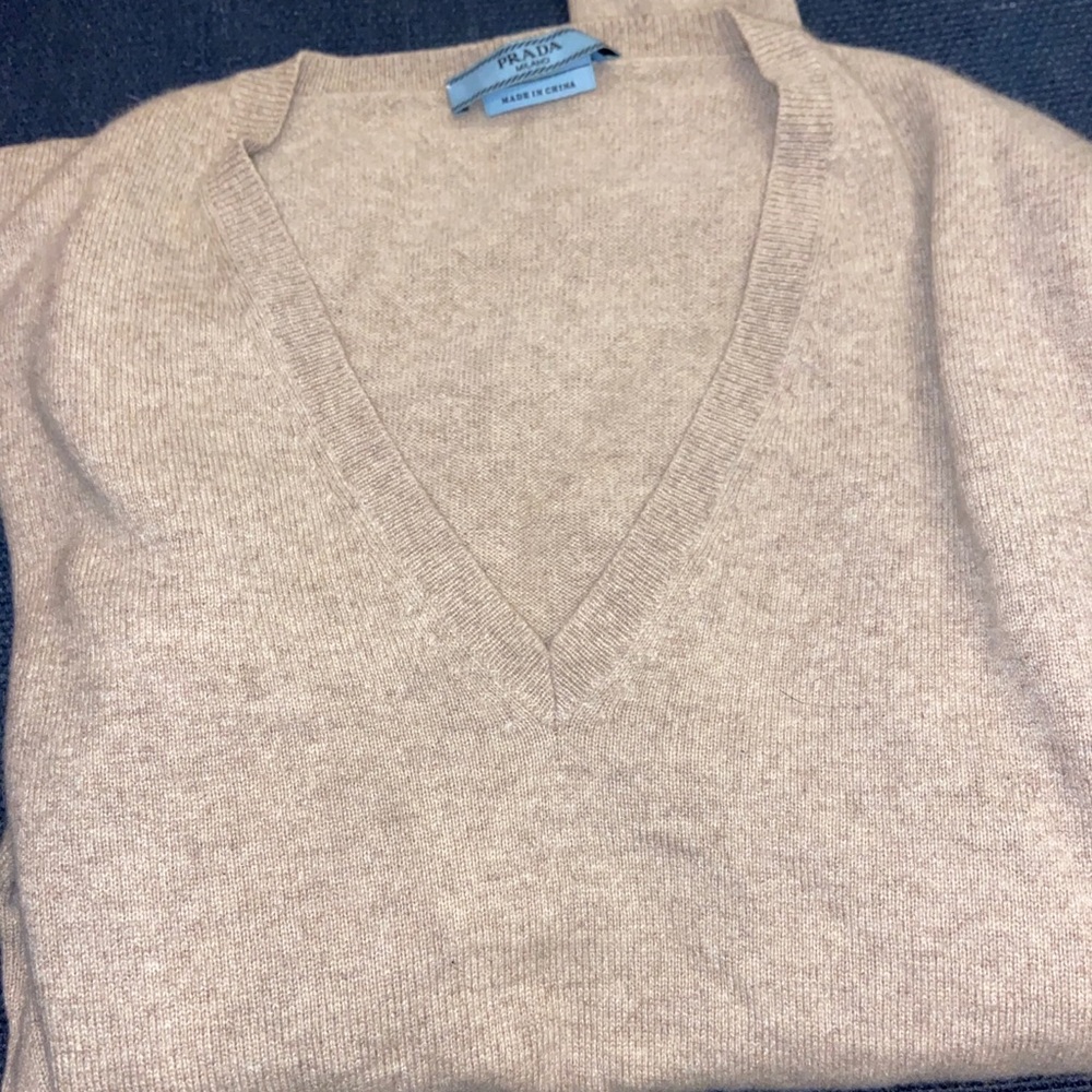 Beige V-Neck Prada Sweater Size Small